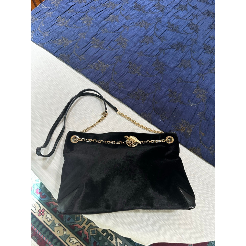 Jimmy Choo Black Leather & Suede Shoulder Bag w: Gold Chain - Picture 10 of 15